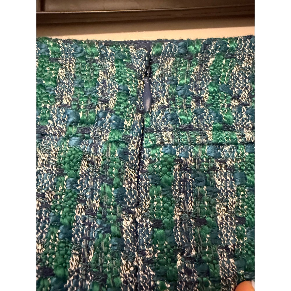 J.Crew Green Navy Tweed Mini Skirt Textured A-Line Size 6 Metallic Workwear - Picture 2 of 6